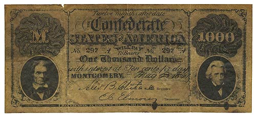 Confederate States of America $1000 1861 - Obverse