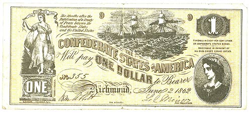 Confederate States of America $1 1862 - Obverse