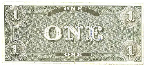Confederate States of America $1 1862 - Reverse