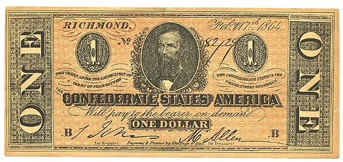Confederate States of America $1 1864 - Obverse