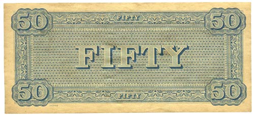 Confederate States of America $50 1864 - Reverse