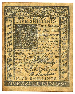 Delaware Five Shillings 1776 - Obverse