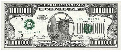 One Million Dollar Note $1,000,000 1996 - Obverse Serial Number: G85018749A