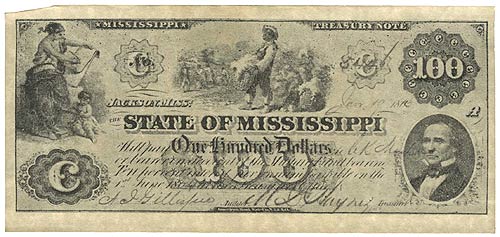 State of Mississippi $100 1863 - Obverse