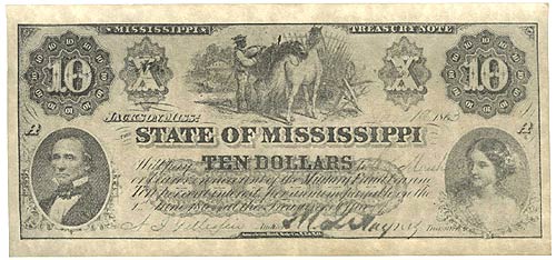 State of Mississippi $10 1863 - Obverse