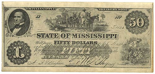 State of Mississippi $50 1863 - Obverse