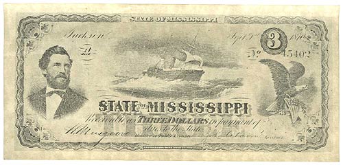 State of Mississippi $3 1870 - Obverse