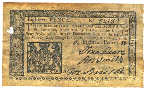 New Jersey Eighteen Pence 1776 - Obverse