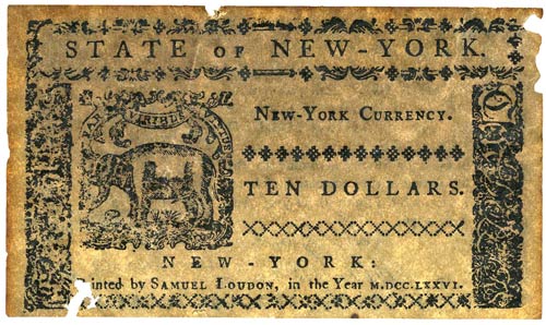 New York Currency $10 1776 - Reverse