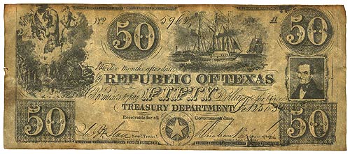 Republic of Texas $50 1839 - Obverse